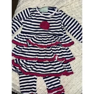 Sage & Lilly Girls Boutique Ruffle Outfit Blue Pink White Flower pants 24 months